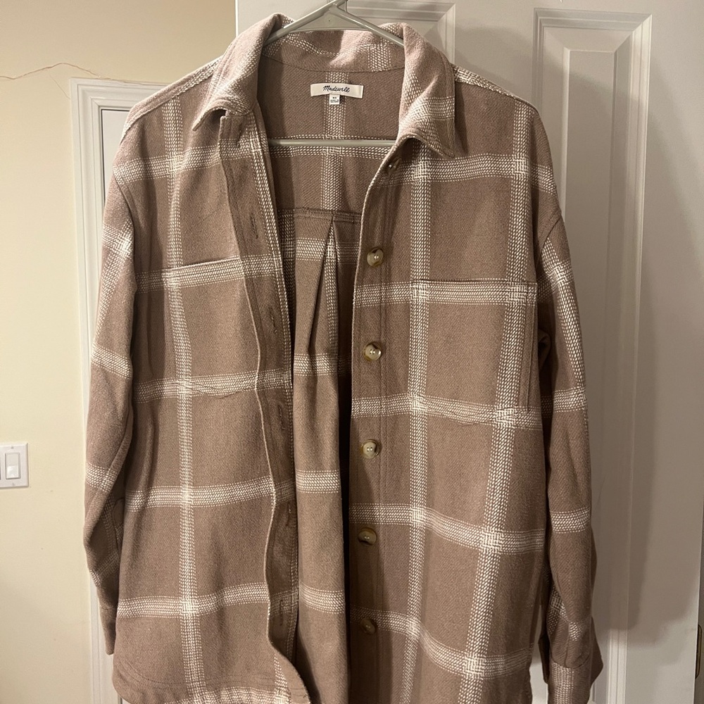 Madewell Plaid Shirt Jacket in Tan and Cream